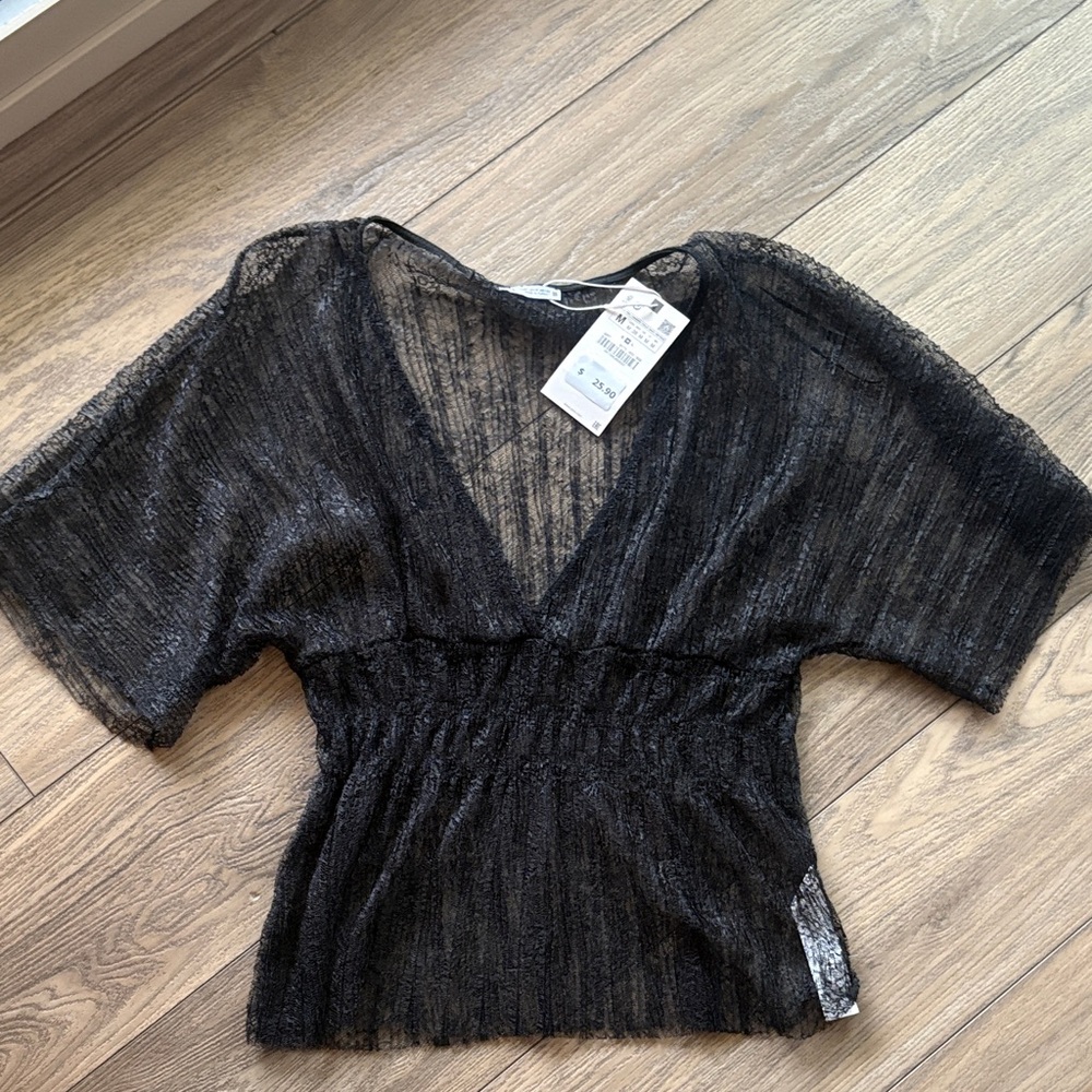 Zara black mesh/lace top